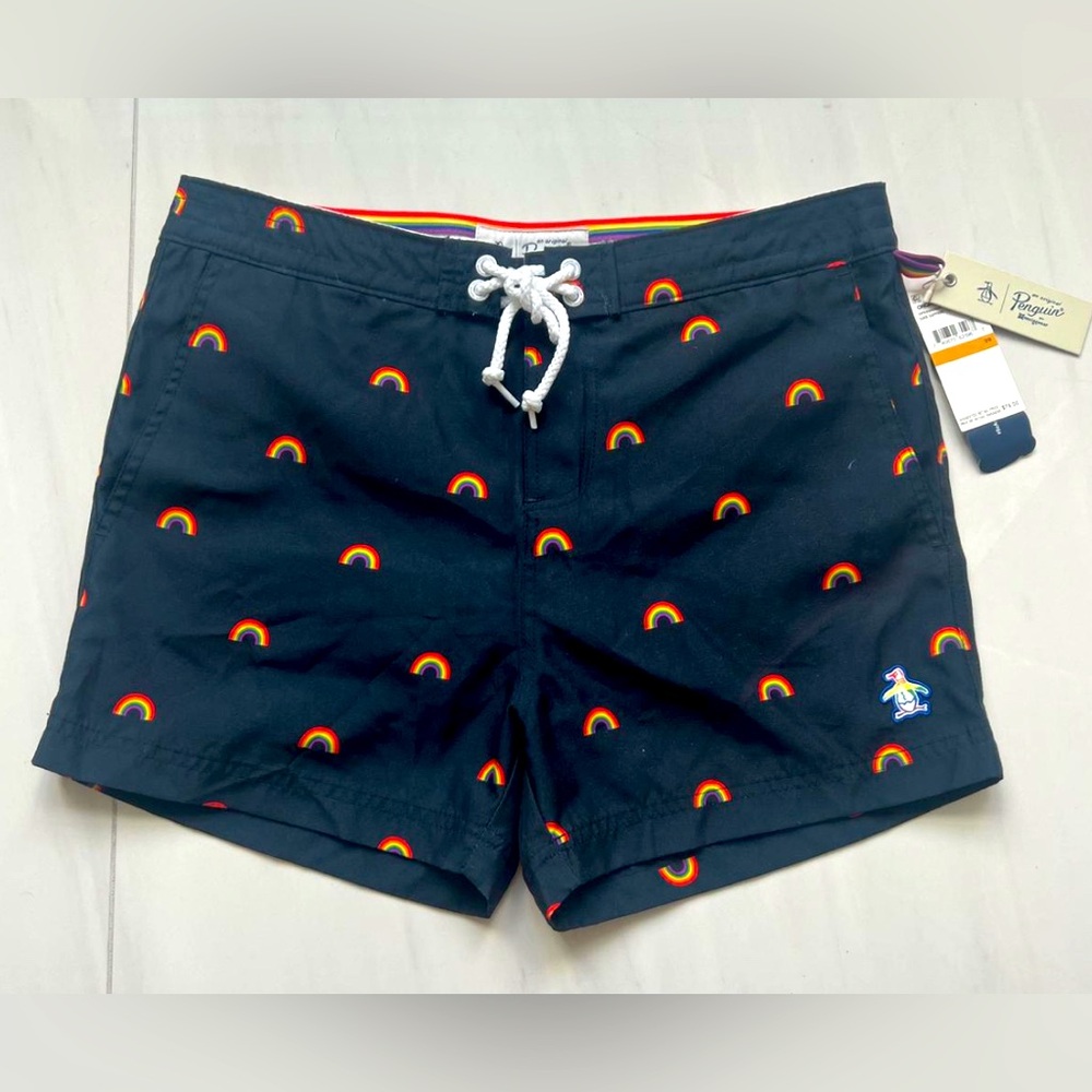 New Men’s Original Penguin Blue Rainb Print Gay Pride Mesh Lined Shorts size 29